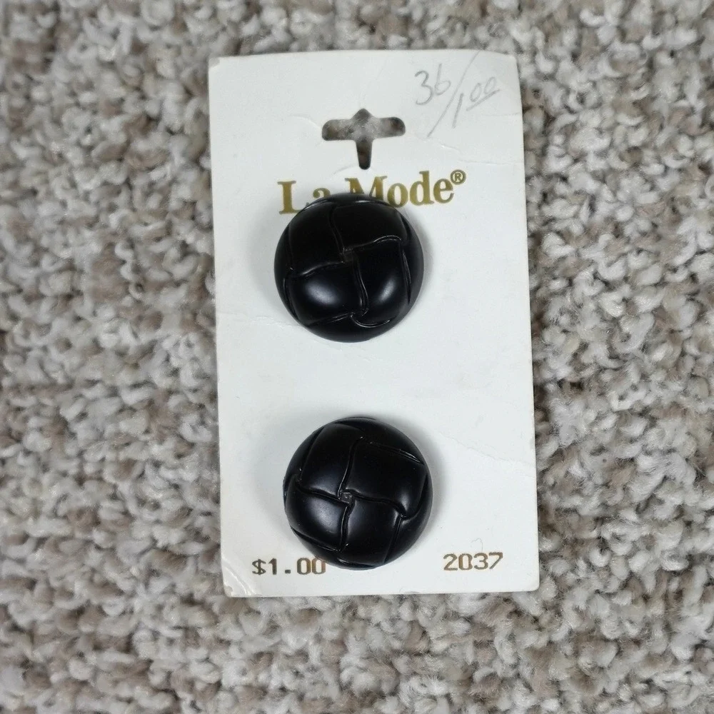 La Mode Black Woven Style Buttons 7/8 Inch 22mm Made in Italy 2037 2 Count